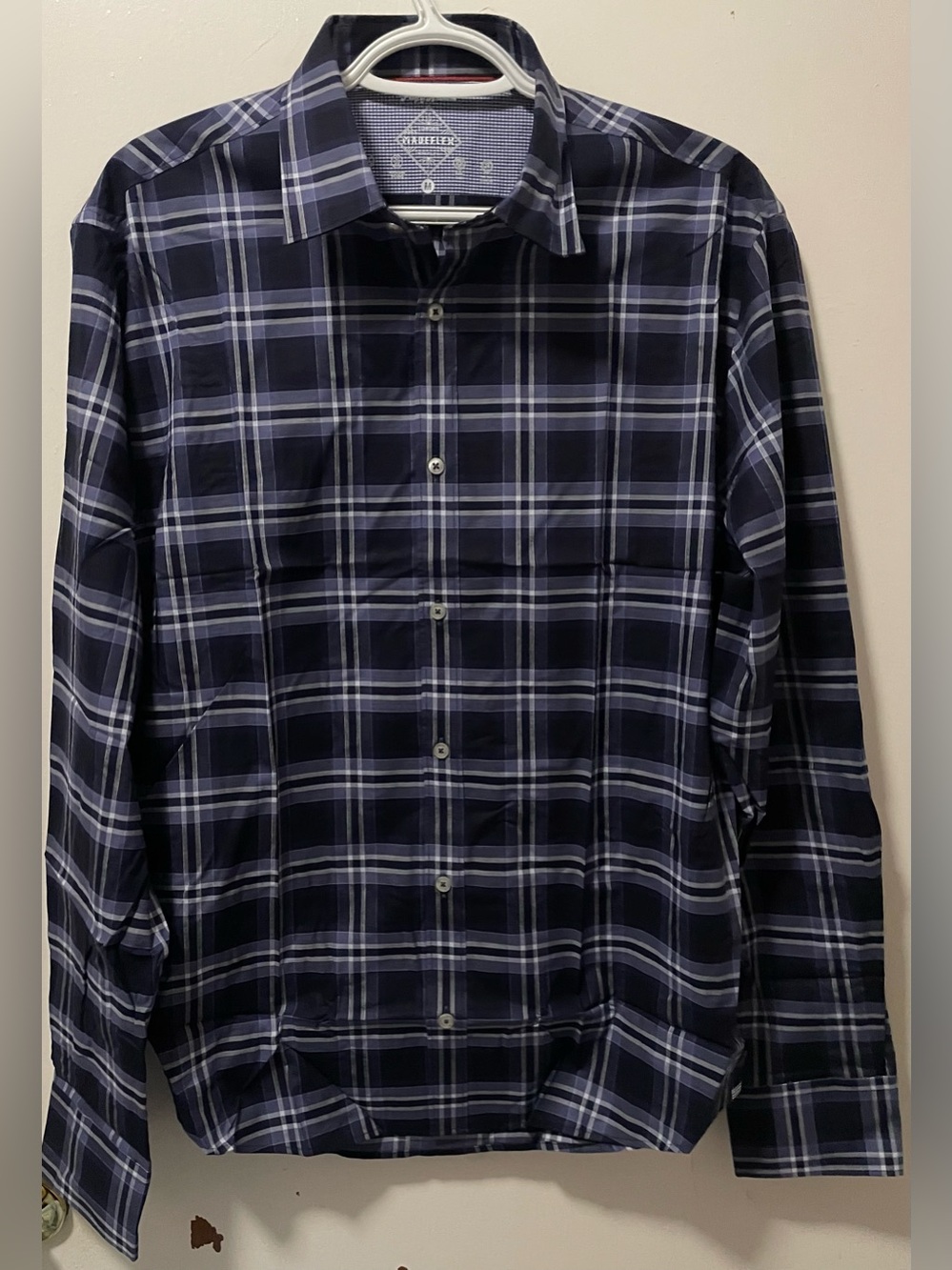 Flag & Anthem MadeFlex Men’s Navy Blue Plaid Long Sleeve Button Up Shirt Medium